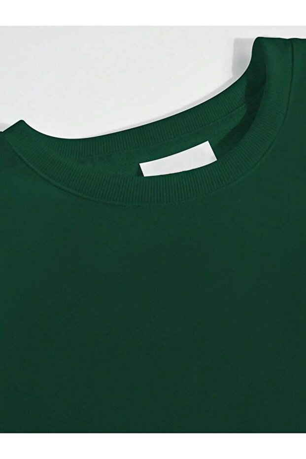 Dark Green Crew Neck Basic Sweatshirt - 3