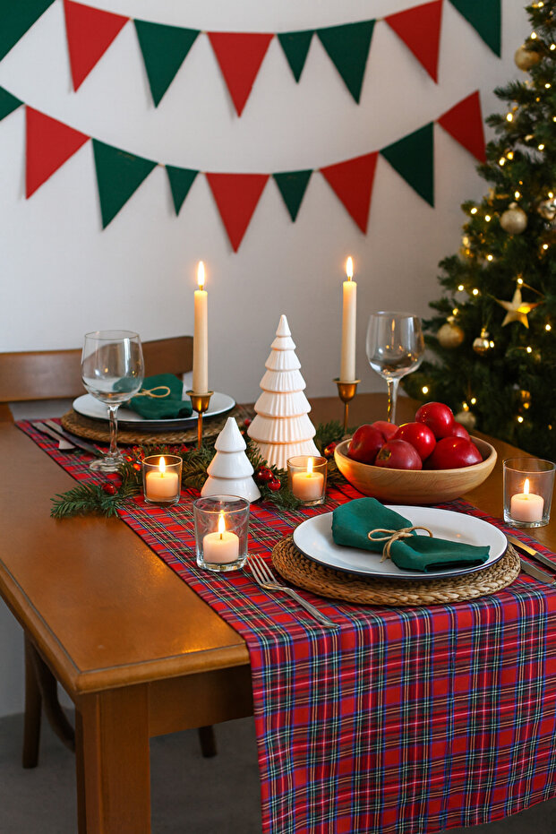 New Year Concept Plaid Placemat Runner - 3