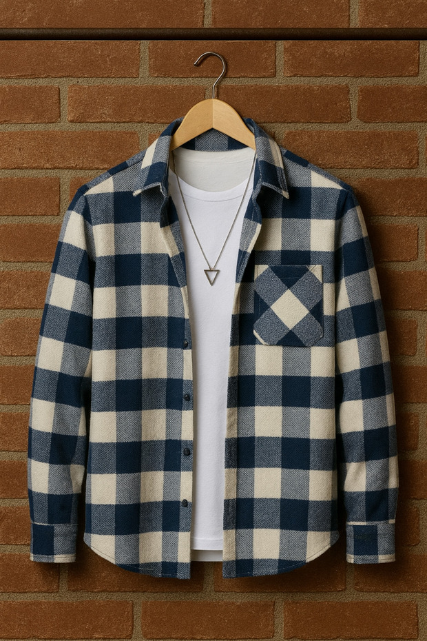 Single Pocket Detailed Plaid Textured Cashmere Cotton Button-Down Collar Winter Lumberjack Shirt