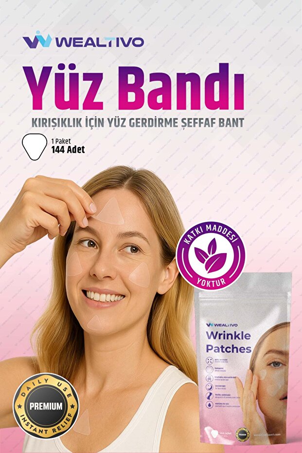 Wealtivo Yüz Bandı 144’lü - Kırışıklık için Şeffaf & Yüz Germe Bantları Premium (Wrinkle Patch)