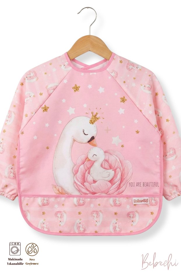 Swan Patterned Long Sleeve Waterproof Feeding and Activity Bib 6-24 Months