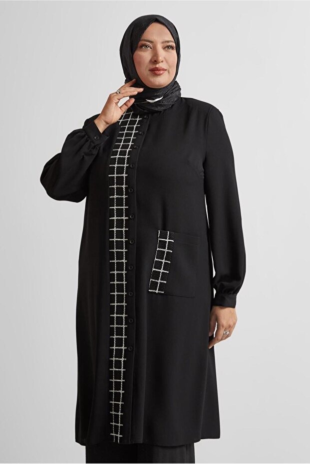 تونيك مقاس كبير منقوش مربع 20744 - 1