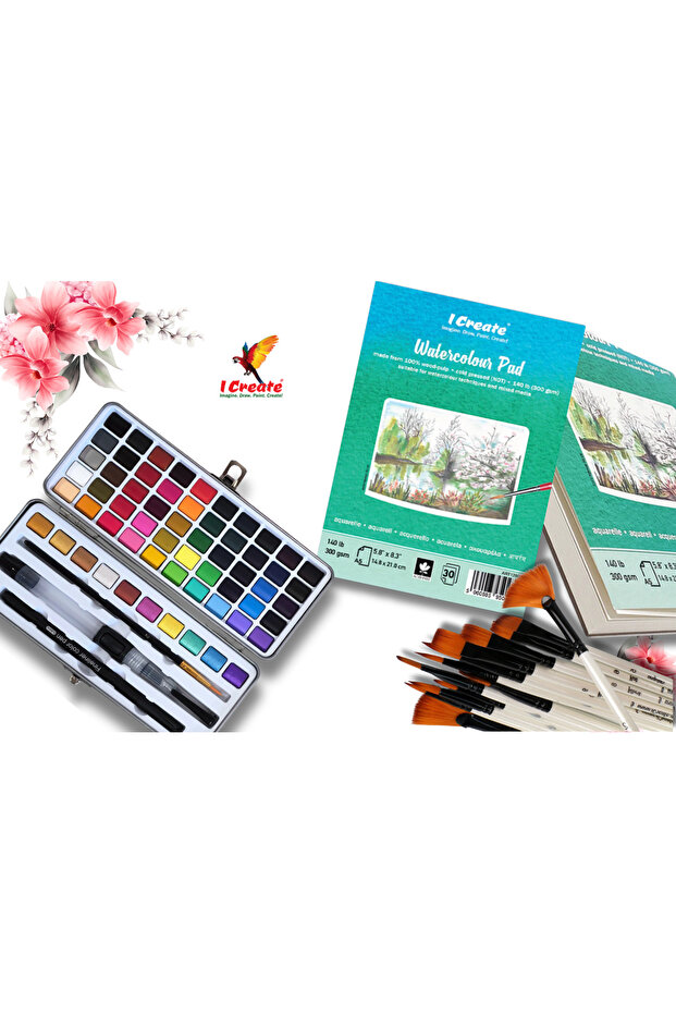 Premium Watercolour Artist Bundle 2 | Paint Set, A5 Paint Pad and Art Brush Set