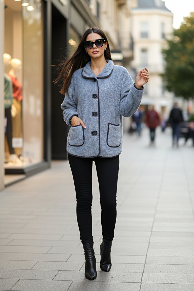 Jachetă de damă Glory Blue Plush - 3