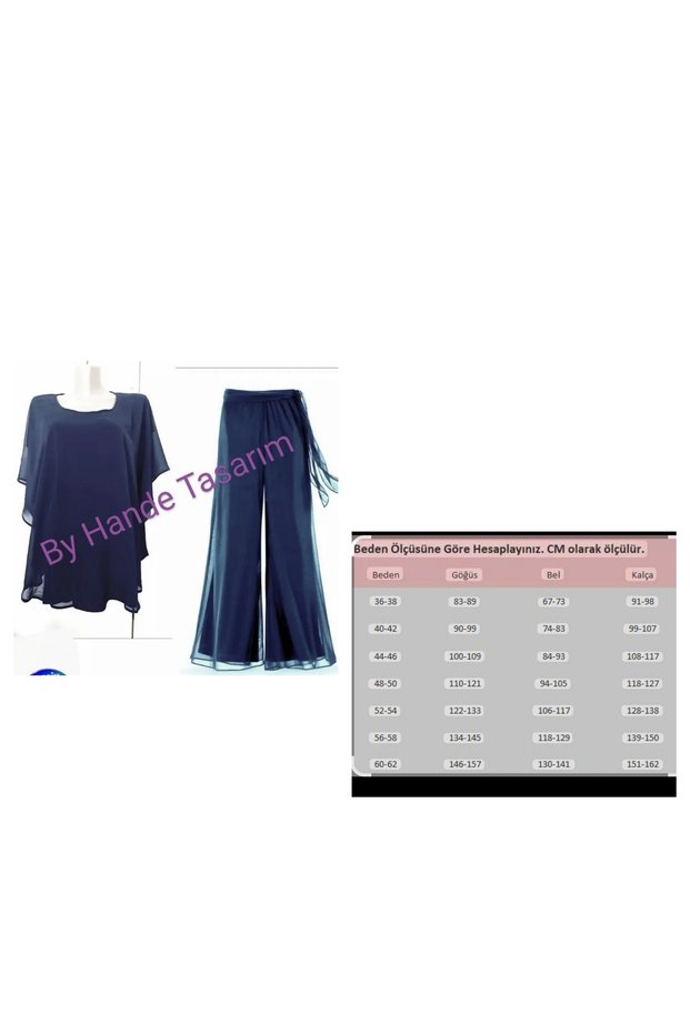 Women's Navy Blue Casual Chiffon Blouse Trousers Set