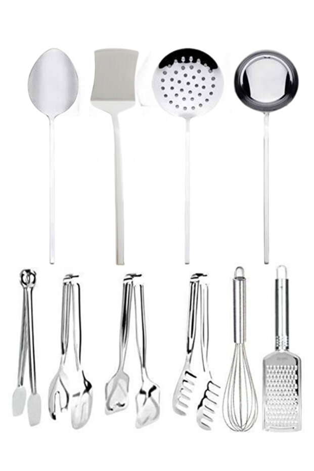Stainless Steel 10 Piece Serving Tongs Set Ladle Colander Spatula Bpa Free