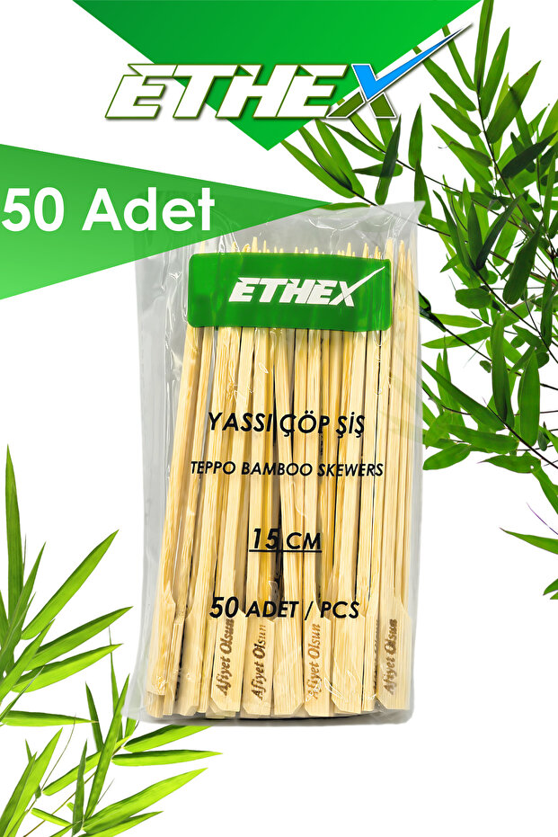 Yassı Çöp Şiş - (15 CM, 50 ADET) - 1