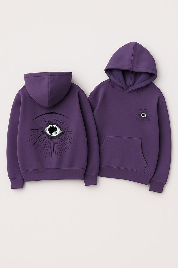 Unisex Oversized Hooded Printed Hoodie – Rayed Eye and Moon
