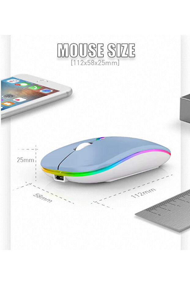 فأرة لاسلكية مزدوجة الوضع للكمبيوتر اللوحي والهاتف والكمبيوتر مزودة بتقنية البلوتوث قابلة لإعادة الشحن مع إضاءة خلفية RGB - 5