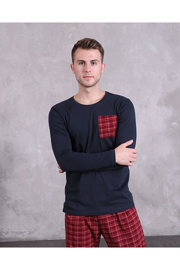 Damat Winter Pajama Set, Plaid, Long Sleeves, Pockets, Seasonal, 100% Cotton, Dowry, Bundle