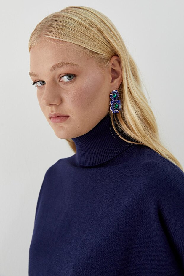 Basic Boğazlı Triko Kazak Lacivert - 3