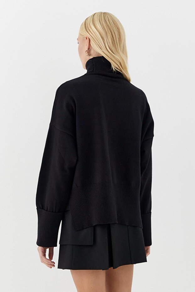 Basic Boğazlı Triko Kazak Siyah - 4