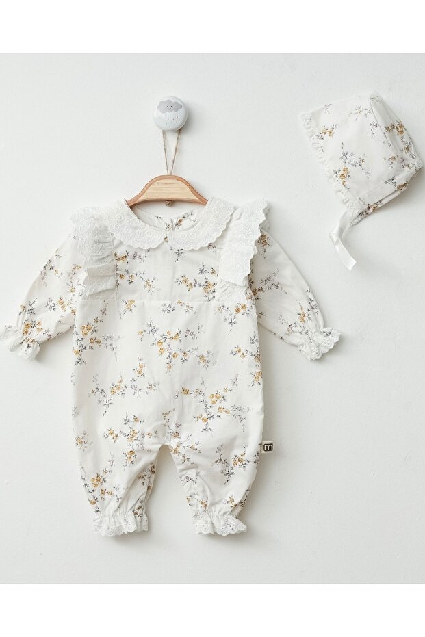 Woven Floral Romper and Hat 100% Cotton Newborn