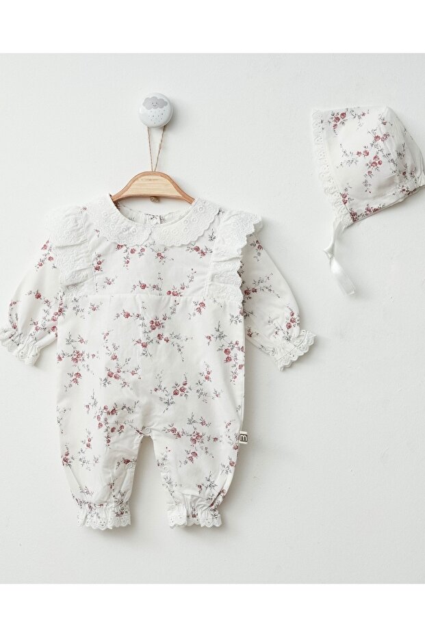 Woven Floral Romper and Hat 100% Cotton Newborn