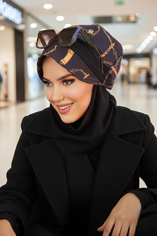 Chain Patterned Scarf Hat - 1