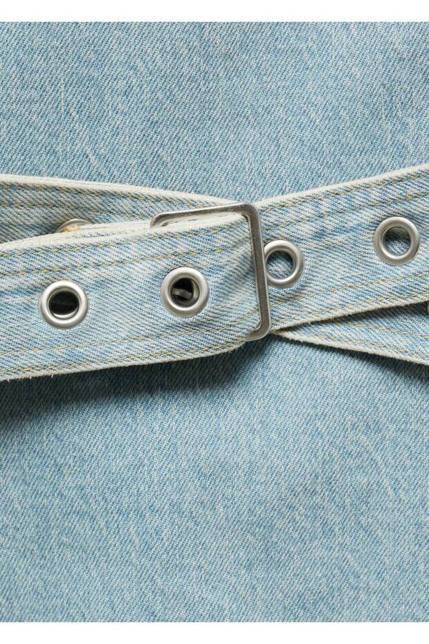 Kemerli denim elbise - 8