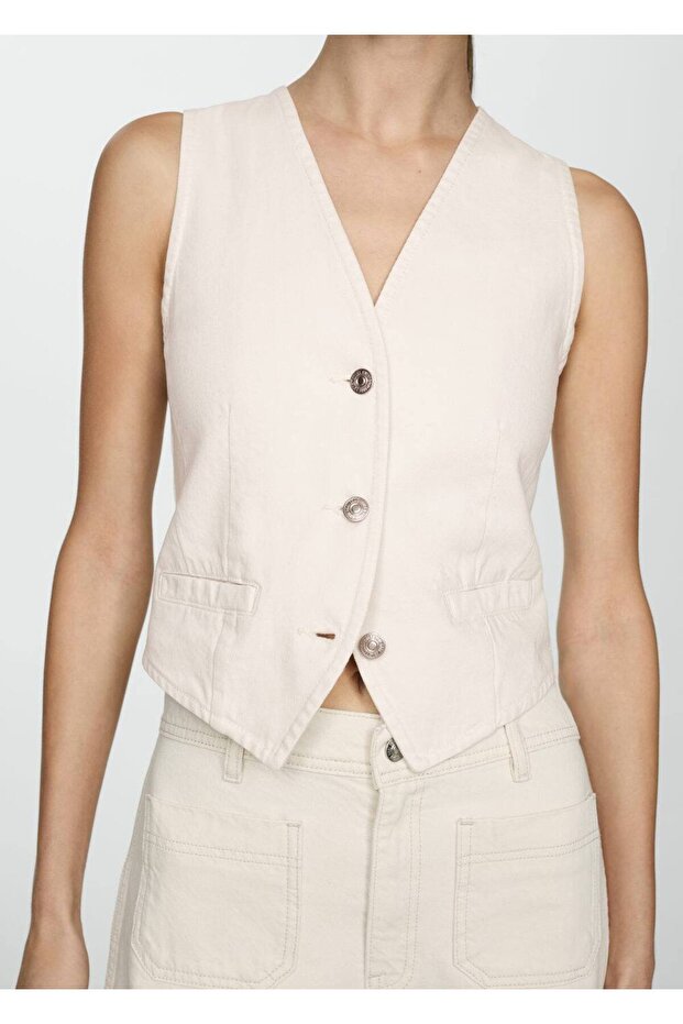 Düğmeli denim yelek - 6