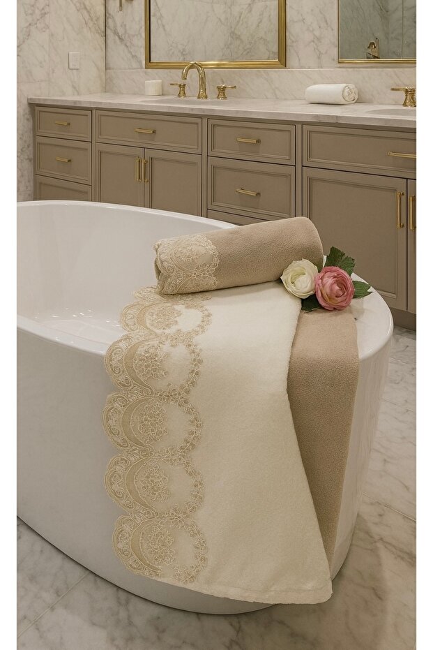 French Laced Aslim Velvet Towel Set 50&90