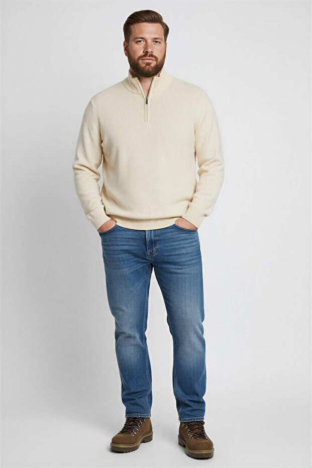 Standardowy krój, normalny krój, stójka, zamek błyskawiczny, podstawowy, prosty sweter z dzianiny A5184AX23WN - 2