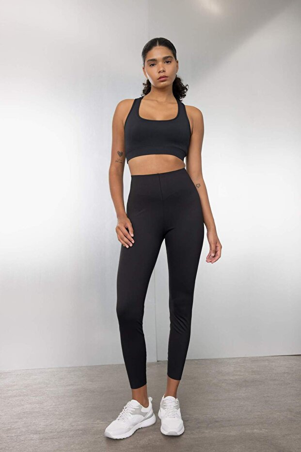 Black High Waist Waist Hugging Shaping / Sculpting Stretch Premium Athlete Leggings C9191Ax25Sp