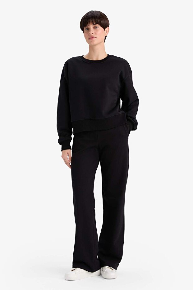 Boxy Fit Bisiklet Yaka Kalın Basic Düz Sweatshirt B8568AX24WN - 2