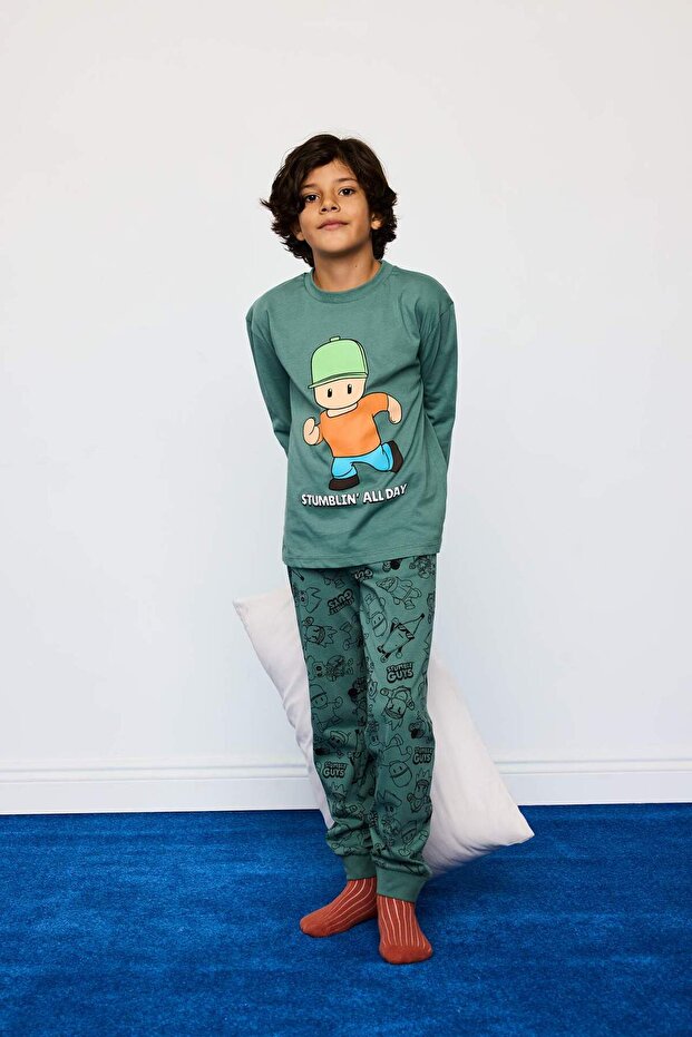 Boys Stumble Guys Pajama Set Long Sleeve Top Long Bottom F5176A825Au