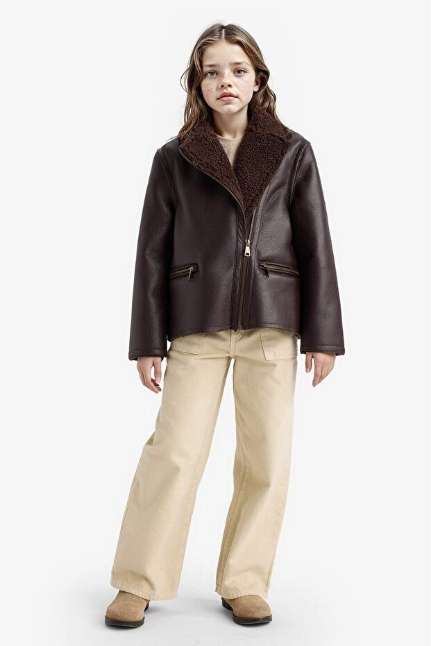 Puchowa kurtka z podszewką i kieszeniami na zamek błyskawiczny dla dziewczynek E7964A825AU - 5