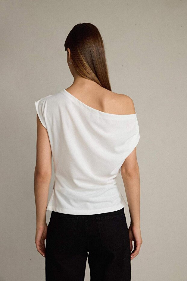 Fitted Basic Düz Tek Omuzlu Bluz F8993AX25SM - 5