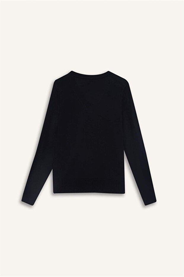 Relaxed Fit V-Ausschnitt Strickpullover C4024AX25WN - 5