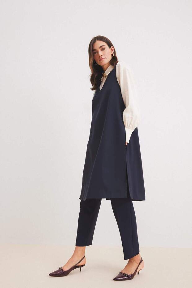 Regular Fit V Yaka Basic Düz Uzun Cepli Süveter E1340AX25SP - 3