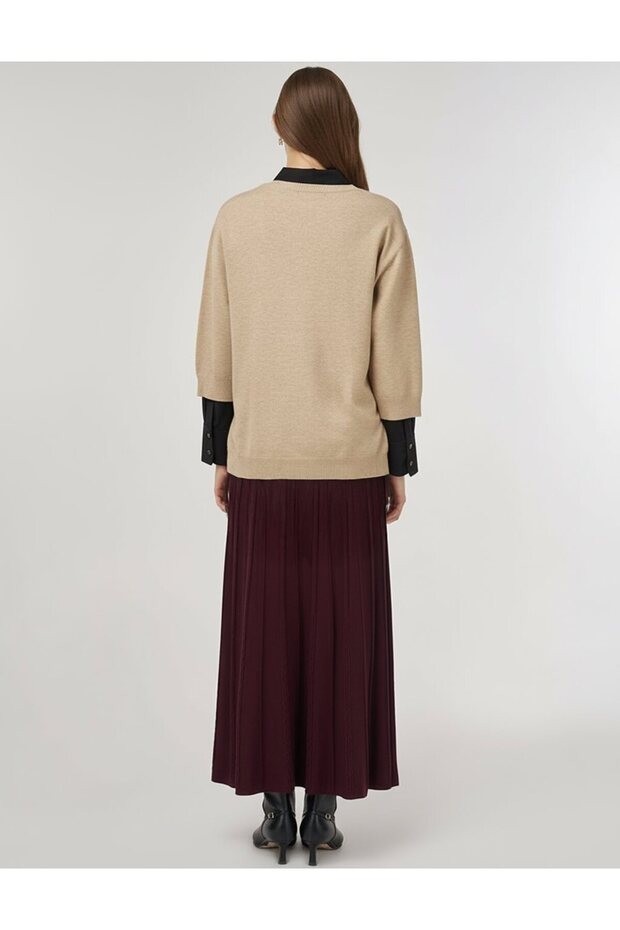 Payet İşlemeli Viskon Triko Tunik Vizon - 5