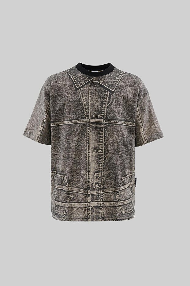تي شيرت رجالي من Denim Efect قصة فضفاضة باللون البني