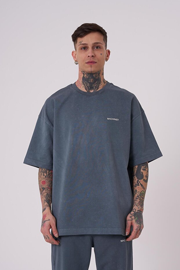 Erkek Luxury Yıkamalı Basic Oversize Ghost Tişört - 1