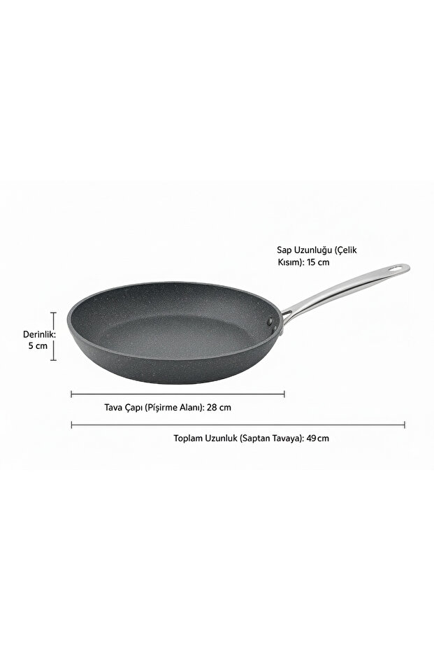 Megatron Granite Frying Pan for Fish, Sautéing, Meat, Roasting, 28 cm Steel Handle