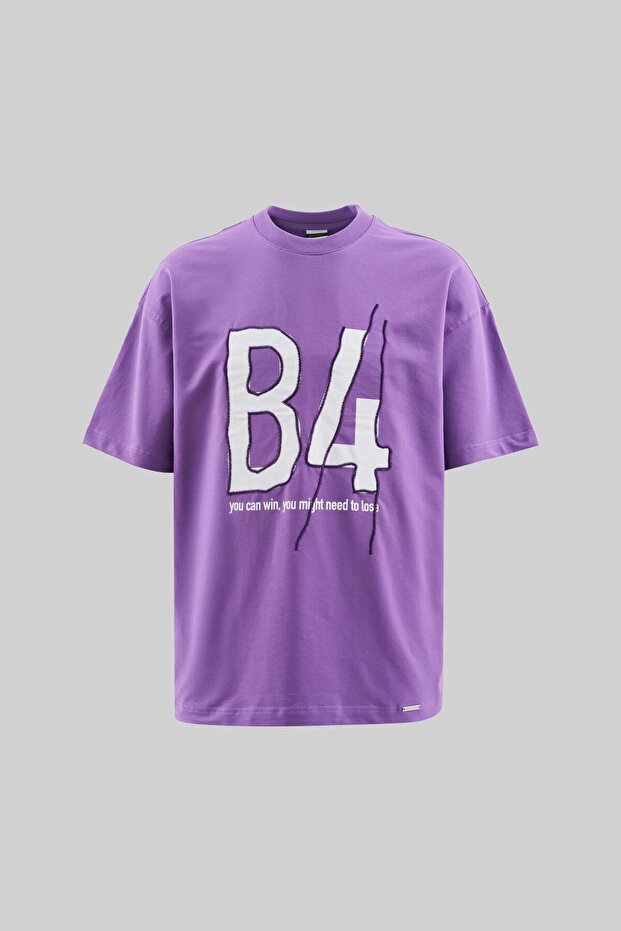 Men's B4 Printed and Embroidered Oversized T-Shirt Purple