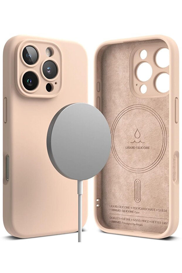 iPhone 16 Pro Case Cover | Silicone Magnetic Series | Pink Sand