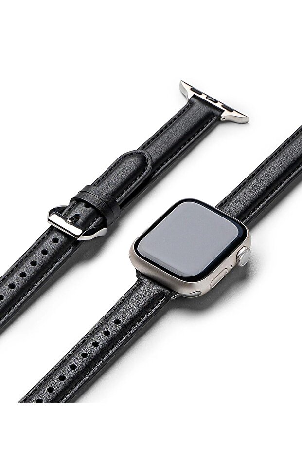Leather One Padded Slim Band for Apple Watch 40 / 41 / 42mm Genuine Cowhide Leather Strap-Black