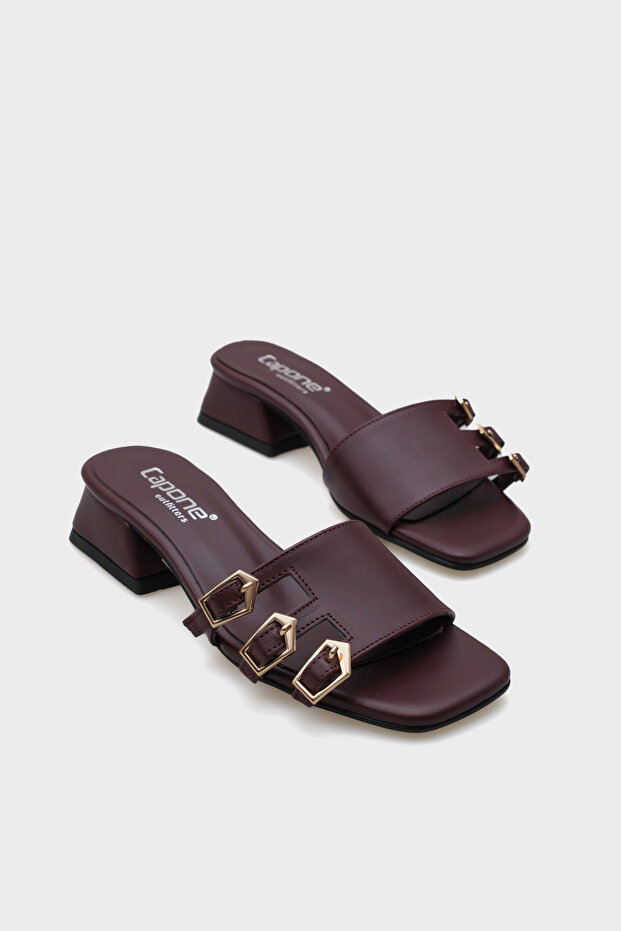 Lesley Short Heeled Blunt Toe Buckle Women's Slippers