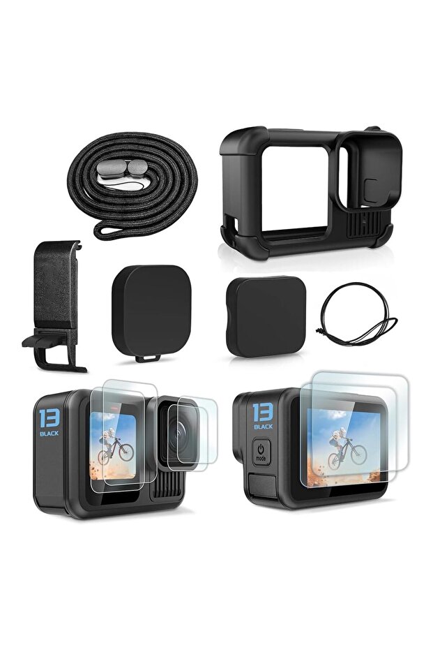 Accessories Kit for Go Pro 13 Black, Protective Silicone Sleeve Rubber Case with Lens Cap+ Screen Pr