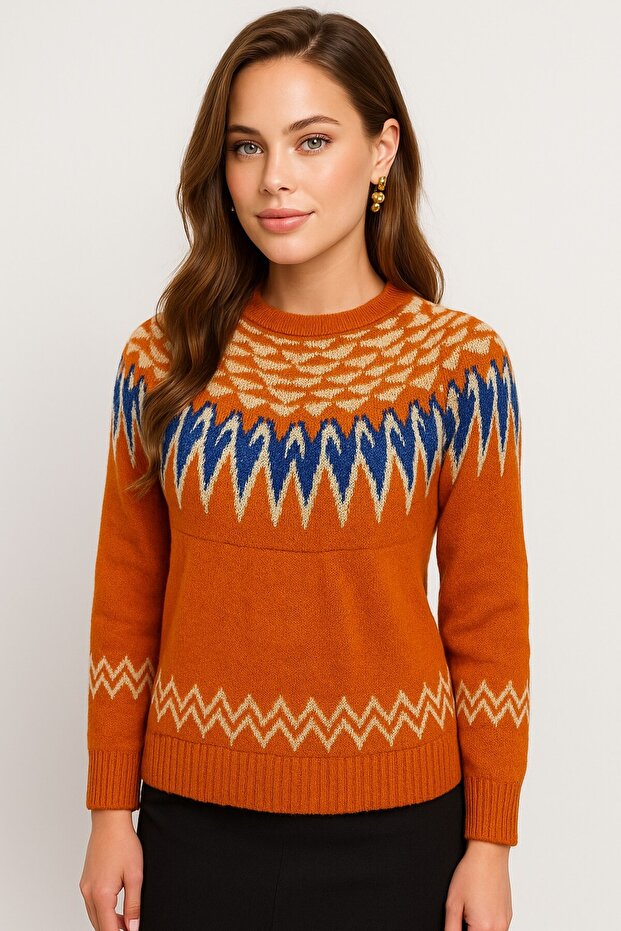 ملابس تريكو منقوشة عرقية-25K43783-ORANGE-37