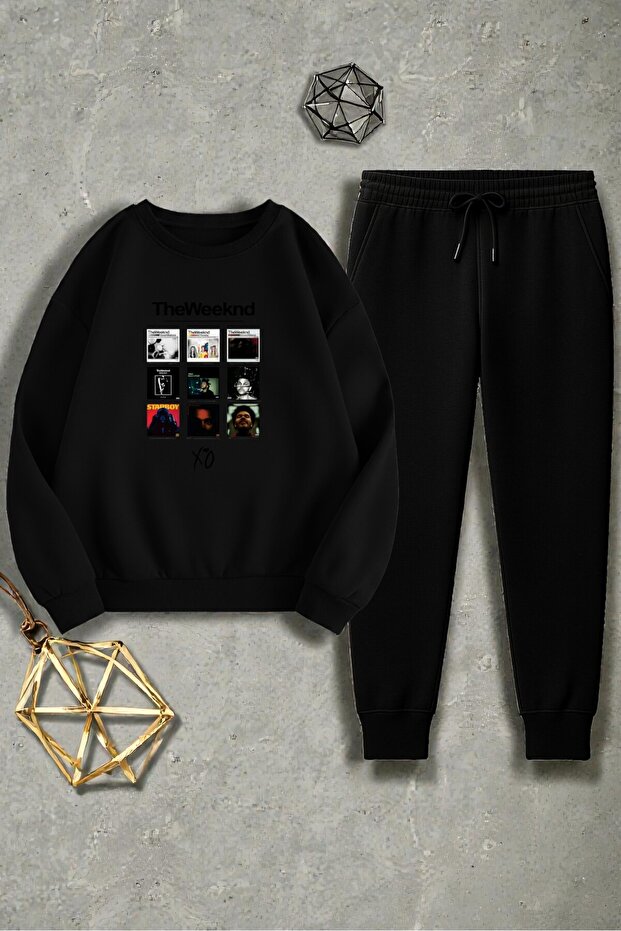 Unisex the Weekend Design Printed Crew Neck Sweatshirt - 2-Piece Tracksuit Set
