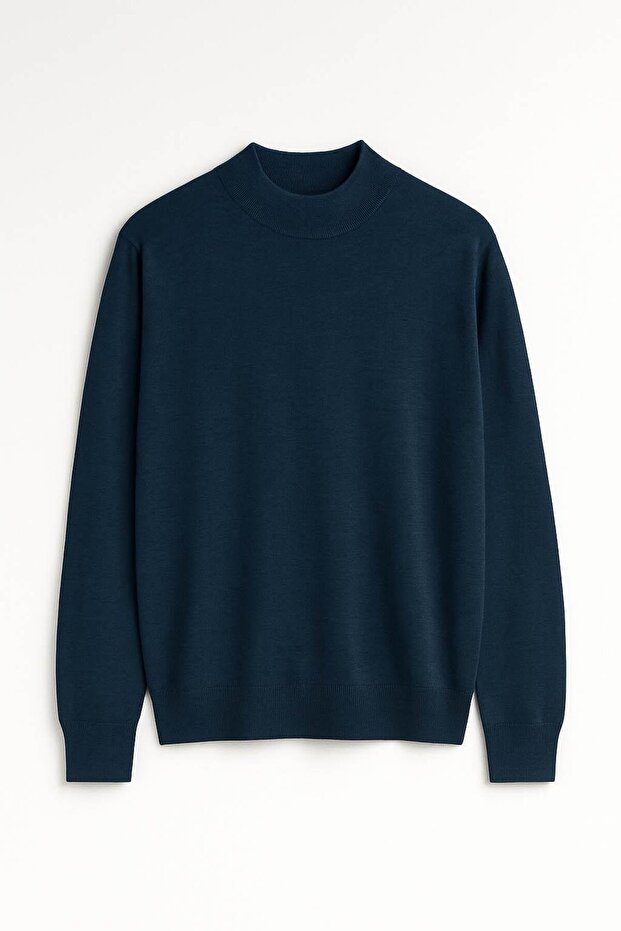 Fincher Half Fisherman Fit Molded High Neck Men's Sweater - Indigo