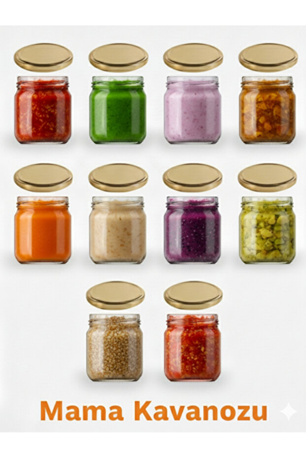 10-Piece Glass Jar 210 Cc with Lid - White/gold Lid - Mama Baby Tp00430