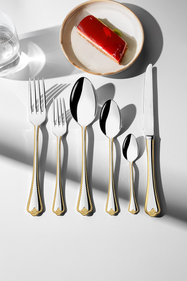 Fulya Altın Sade 6-Person 36-Piece Boxed Cutlery Set
