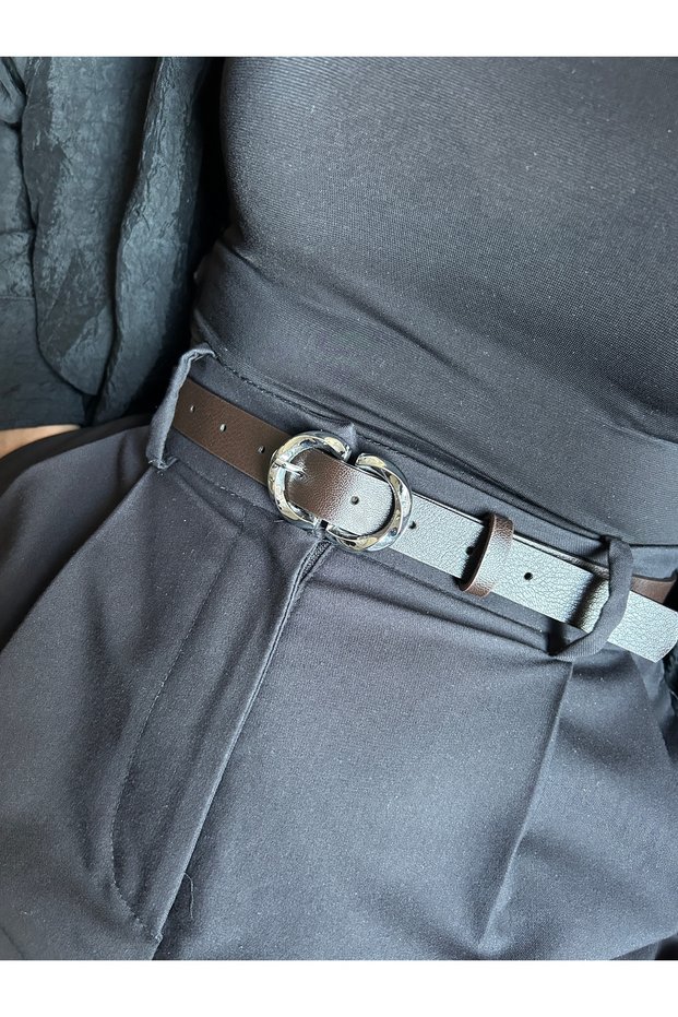 Jade Double Ring Pattern Women's Silver Buckle Belt Coat Belt Dress Belt Trouser Belt