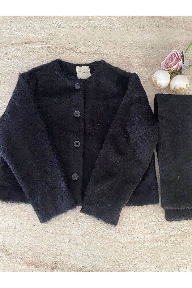 Atlı Detaylı Kaşe Kaban Siyah - 2