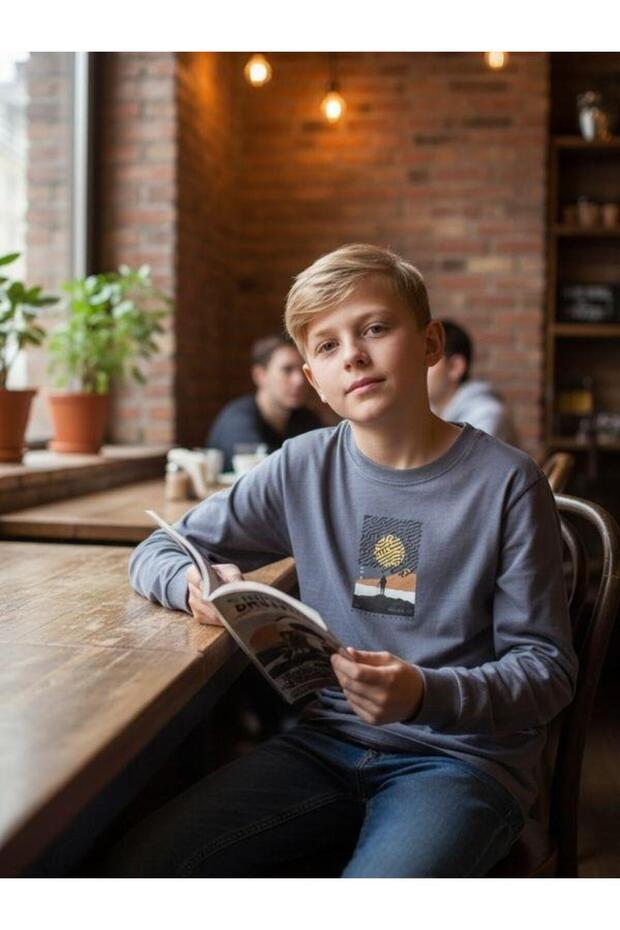 Boy's Cotton Landscape Printed Thin Long Sleeve Sweatshirt