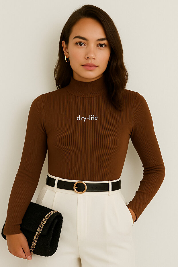 Women's Half Turtleneck Long Sleeve Ribbed Camisole Printed Blouse Body