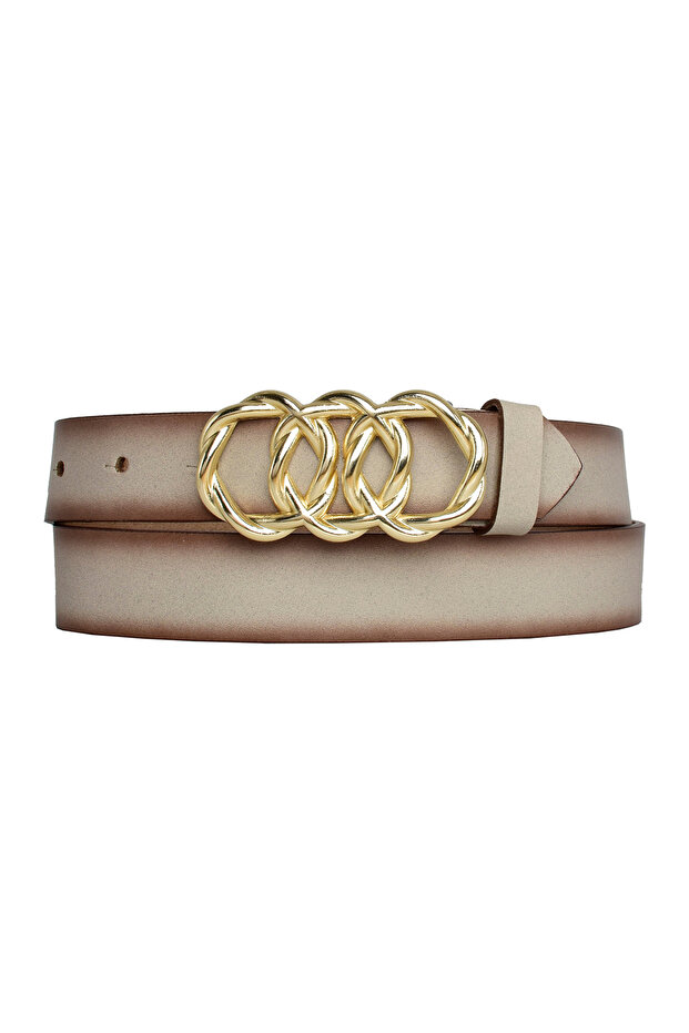 100% Genuine Leather, Gold Knit Buckle 3 Cm Mink Women's Belt; Dress, Trouser Belt = 3cm-kdn-45