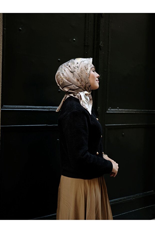 Floral Twill İpek Eşarp